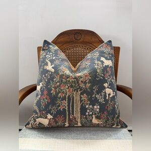 Vintage Tapestry Pillow w/ velvet backing and down feather insert 16”